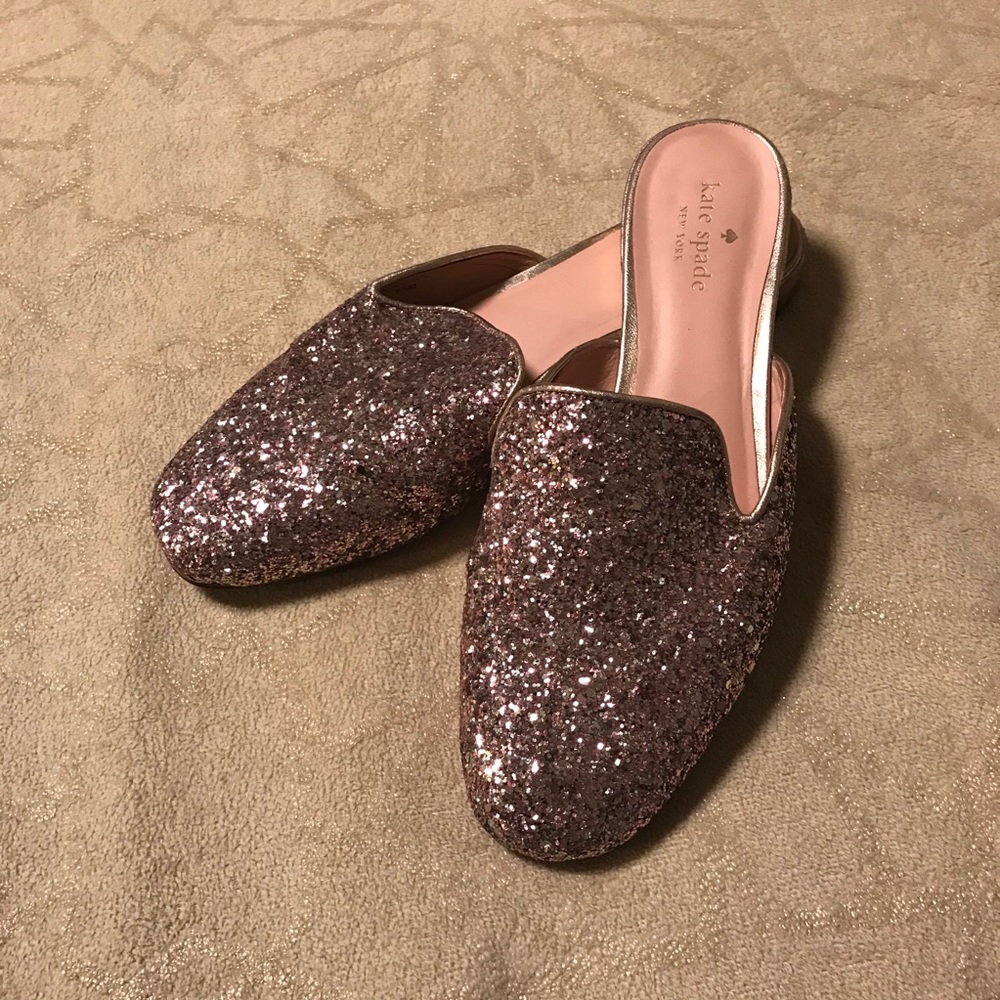 Kate Spade 8.5 rose gold pink glitter slip on